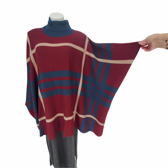 Modcloth Warm Plaid Poncho with Turtleneck  size M/L - Picture 5 of 9